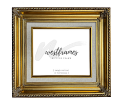 Gatsby Antique Gold Leaf Linen Liner Wood Baroque Picture Frame - West Frames