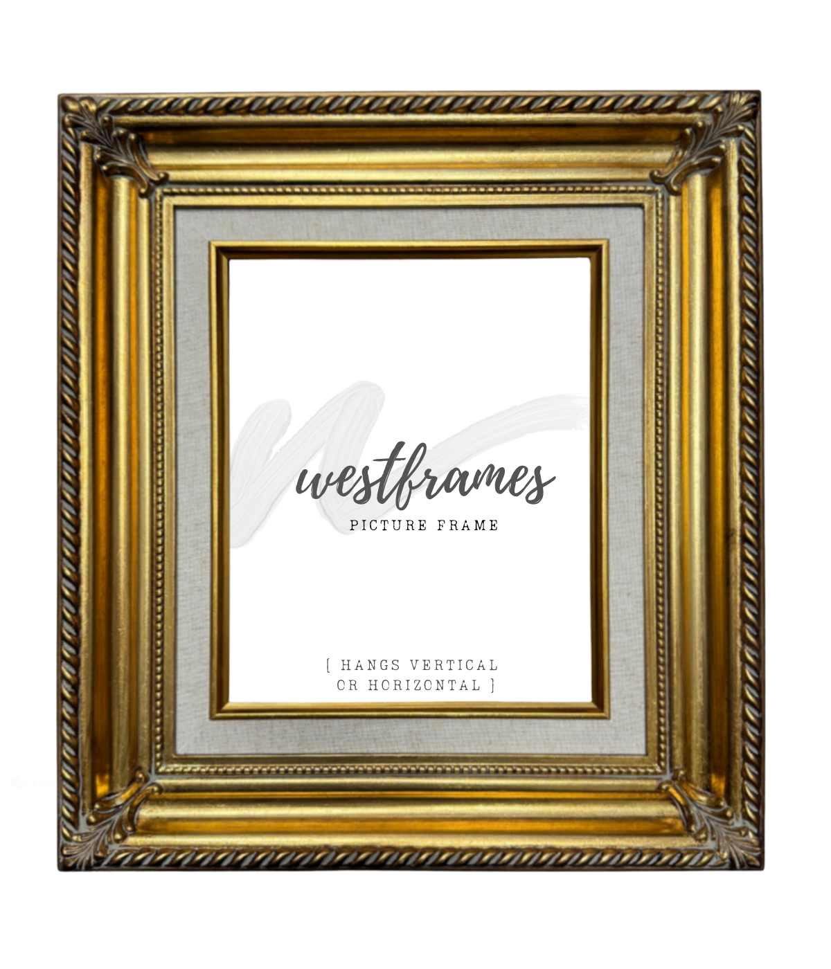 Gatsby Antique Gold Leaf Linen Liner Wood Baroque Picture Frame - West Frames