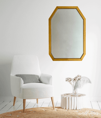 Geometric Gold Wood Framed Bathroom Vanity Mid-Century Modern Accent Wall Mirror - West Frames