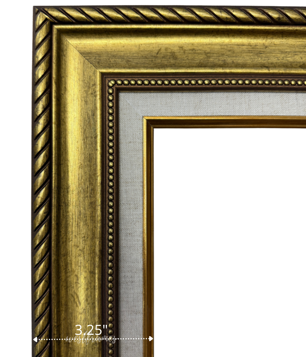 Montana Antique Gold Natural Linen Liner Picture Frame | Classic Rope & Beaded Design