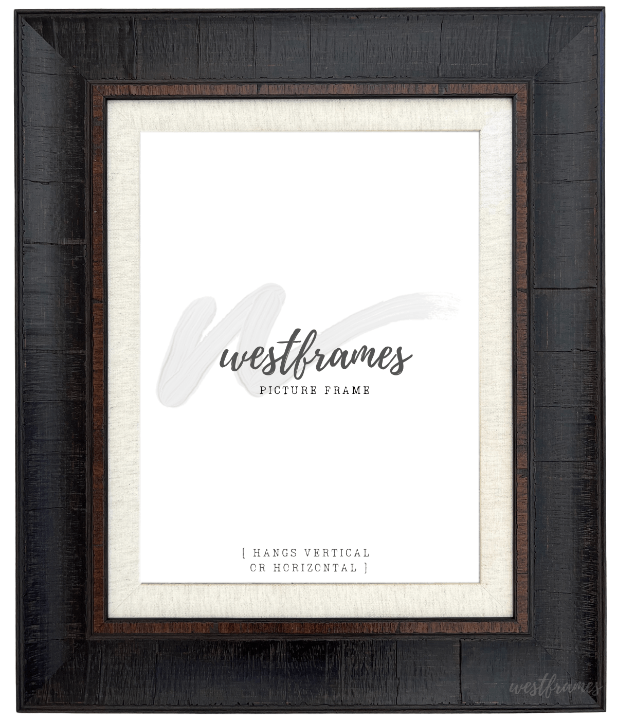 Lodge Rustic Distressed Picture Frame Dark Espresso Walnut with Linen Liner - West Frames