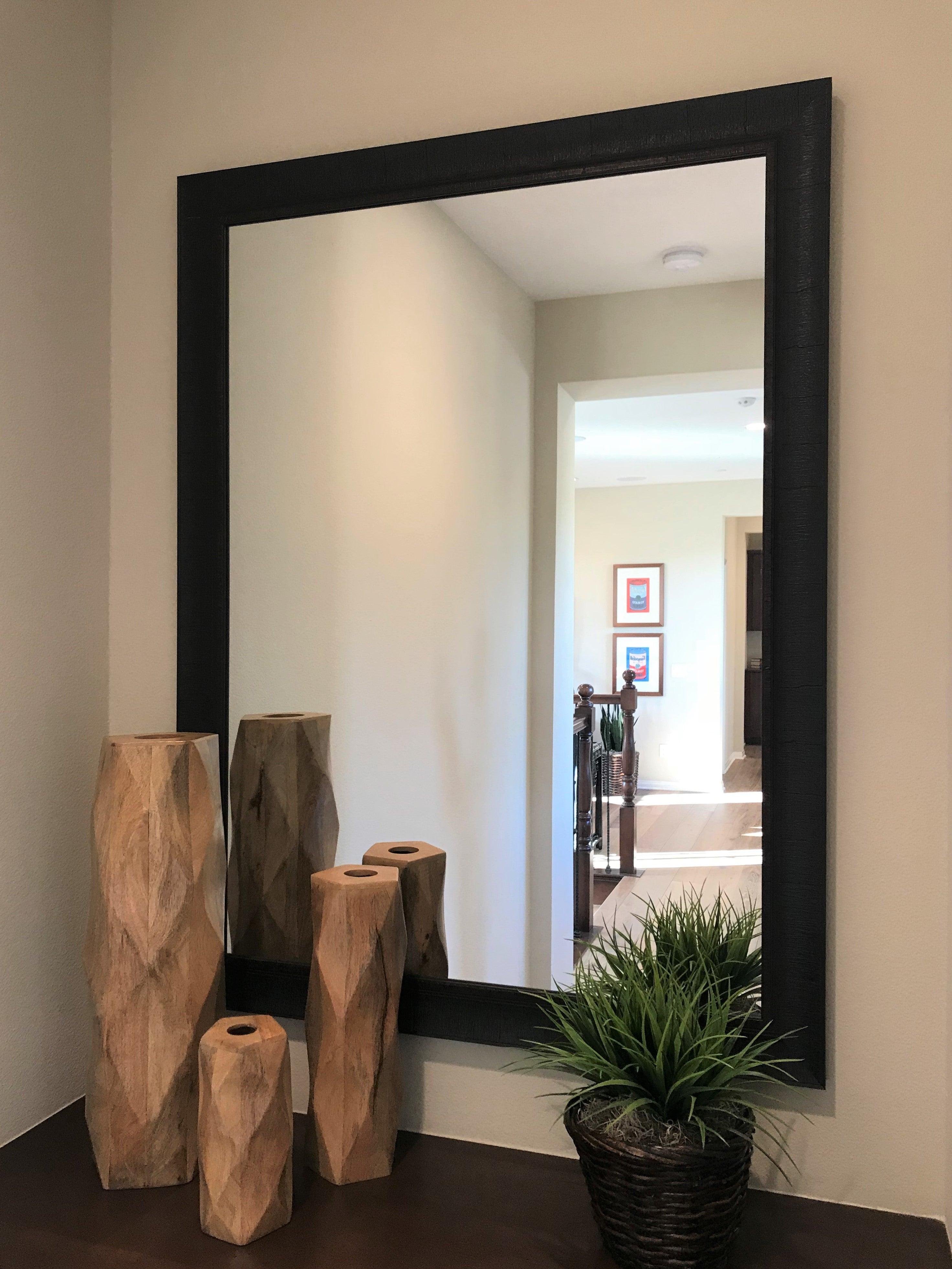 Lodge Rustic Textured Distressed Framed Wall Mirror Dark Espresso Walnut - West Frames
