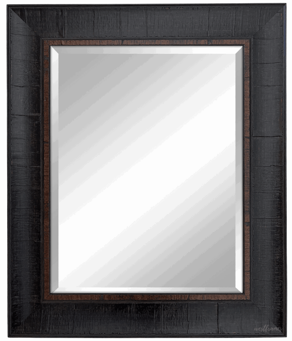 Lodge Rustic Textured Distressed Framed Wall Mirror Dark Espresso Walnut - West Frames