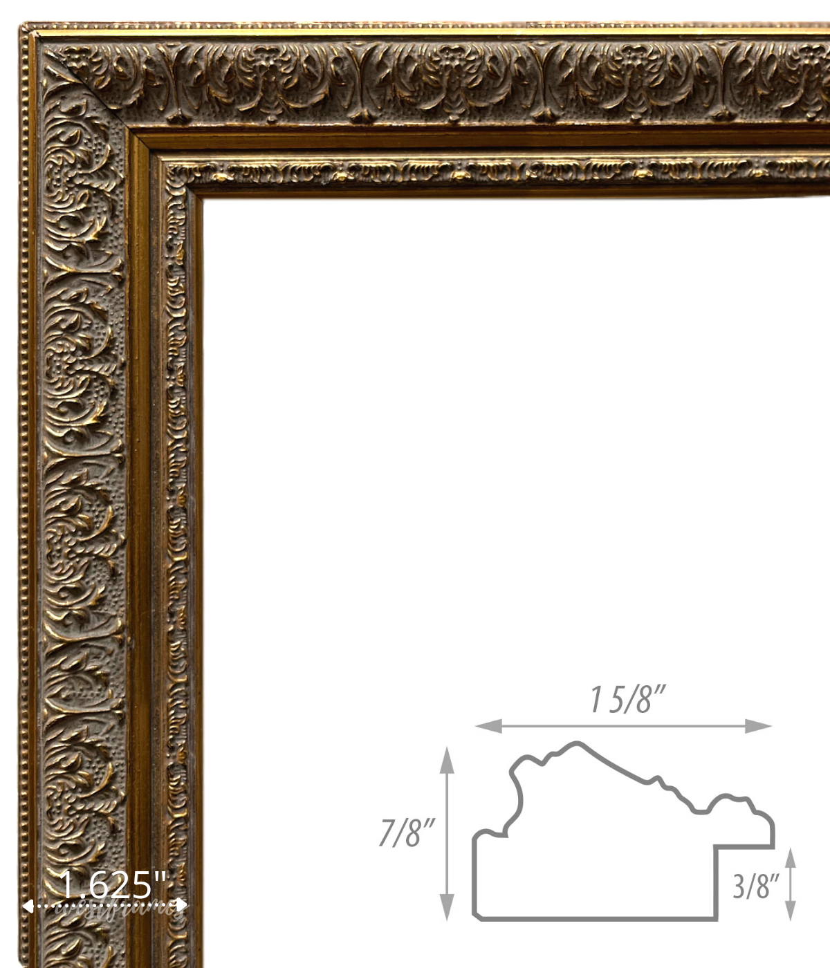 Majesty French Ornate Embossed Wood Picture Frame Antique Gold 1.625 inches - West Frames