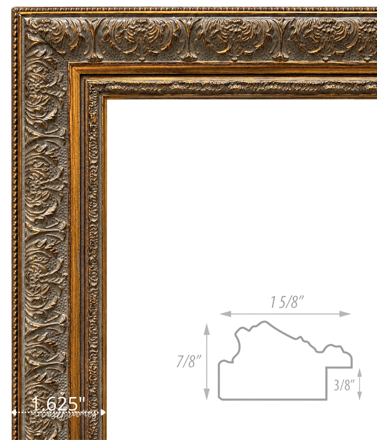 Majesty French Ornate Embossed Wood Picture Frame Antique Gold 1.625 inches - West Frames