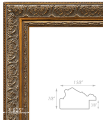 Majesty French Ornate Embossed Wood Picture Frame Antique Gold 1.625 inches - West Frames