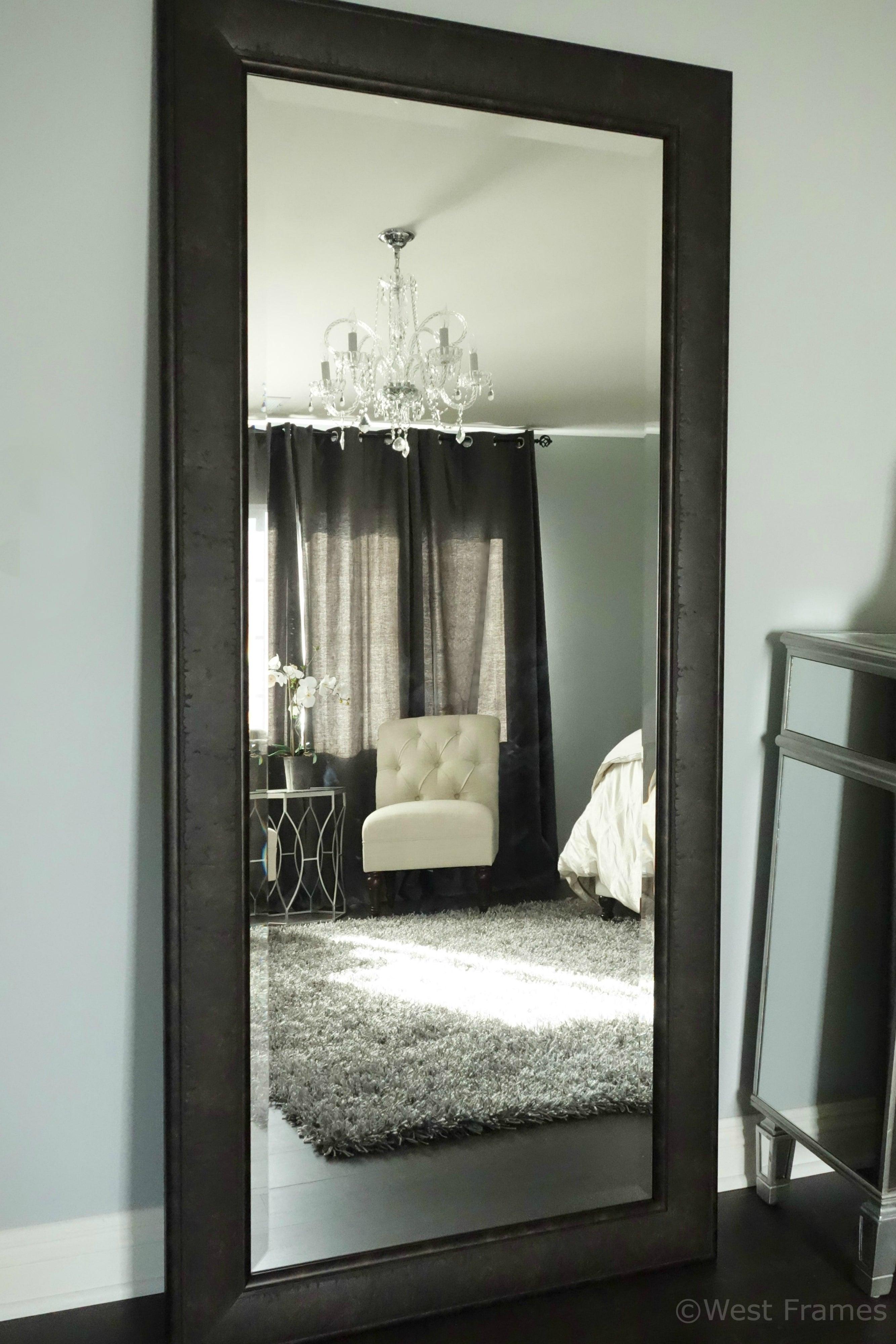 Marcello Rustic Charcoal Brown Leaner Floor Framed Mirror - West Frames