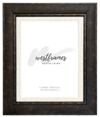 Marcello Rustic Distressed Dark Charcoal Brown with Linen Liner Wall Picture Frame - West Frames