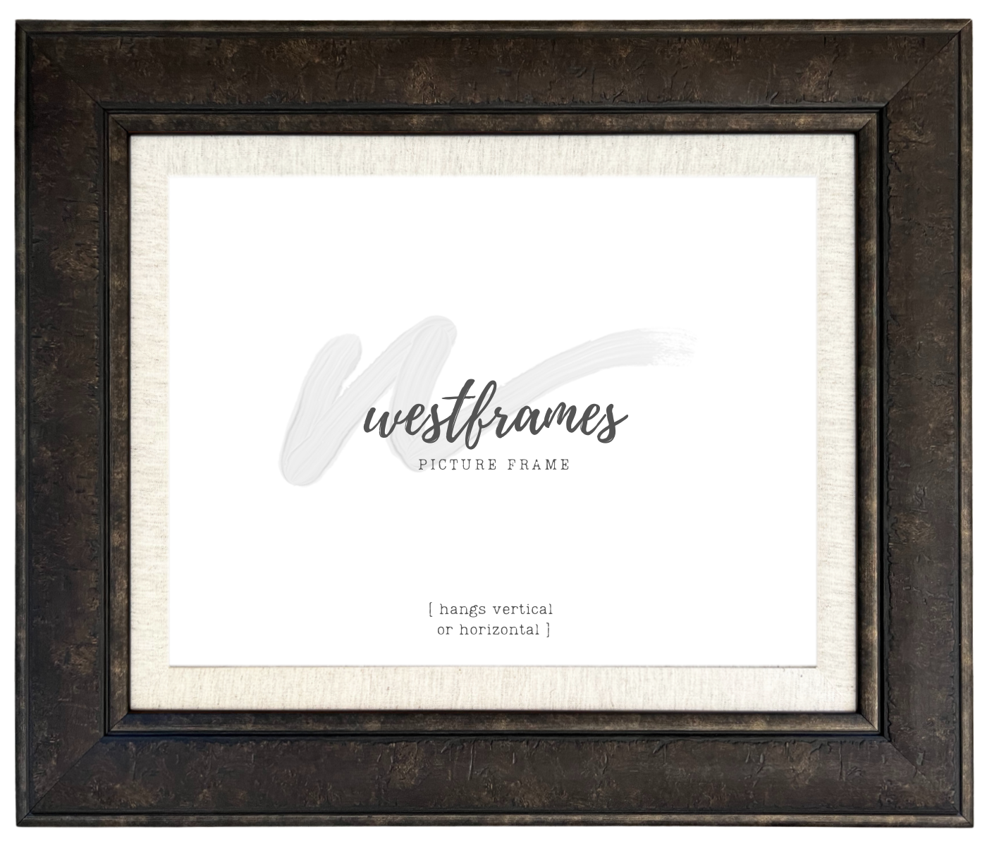 Marcello Rustic Distressed Dark Charcoal Brown with Linen Liner Wall Picture Frame - West Frames