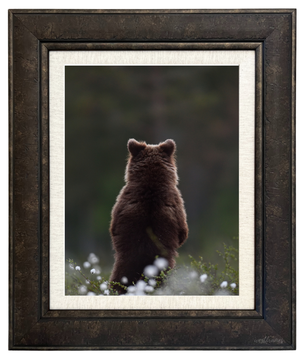 Marcello Rustic Distressed Dark Charcoal Brown with Linen Liner Wall Picture Frame - West Frames