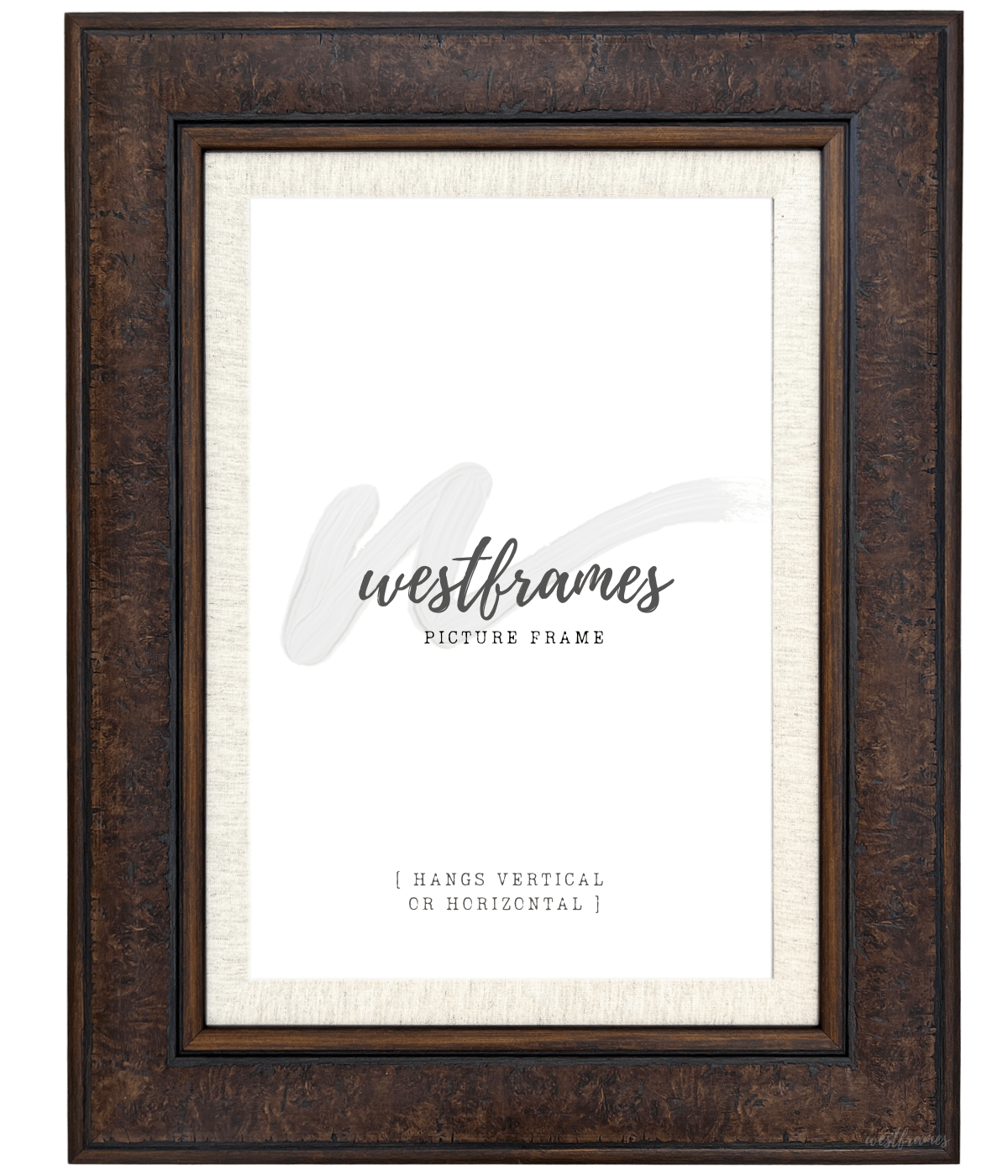 Marcello Rustic Distressed Walnut Brown with Linen Liner Wall Picture Frame - West Frames