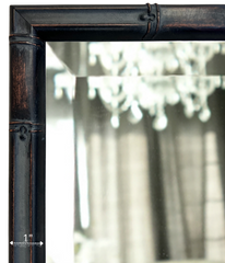Modern Bamboo Aged Black Brown Patina Finish Wood Framed Wall Mirror - West Frames