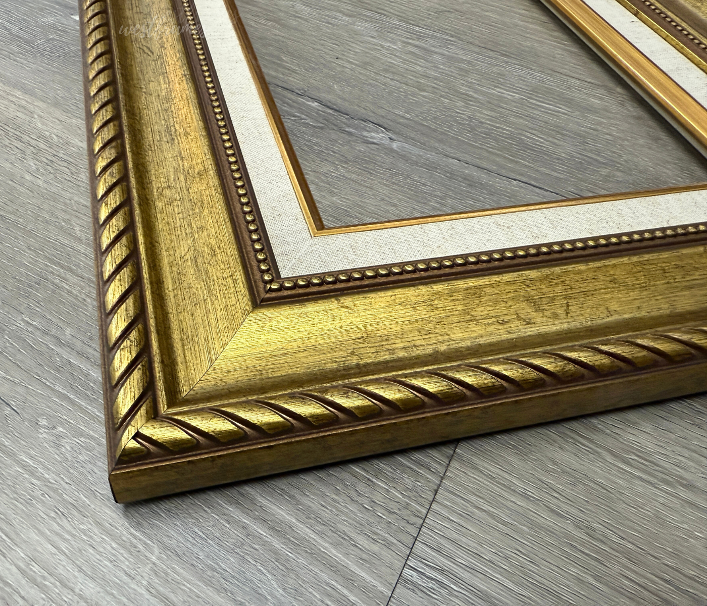 Montana Antique Gold Natural Linen Liner 3.25 Inch Wide Wall Picture Frame - West Frames