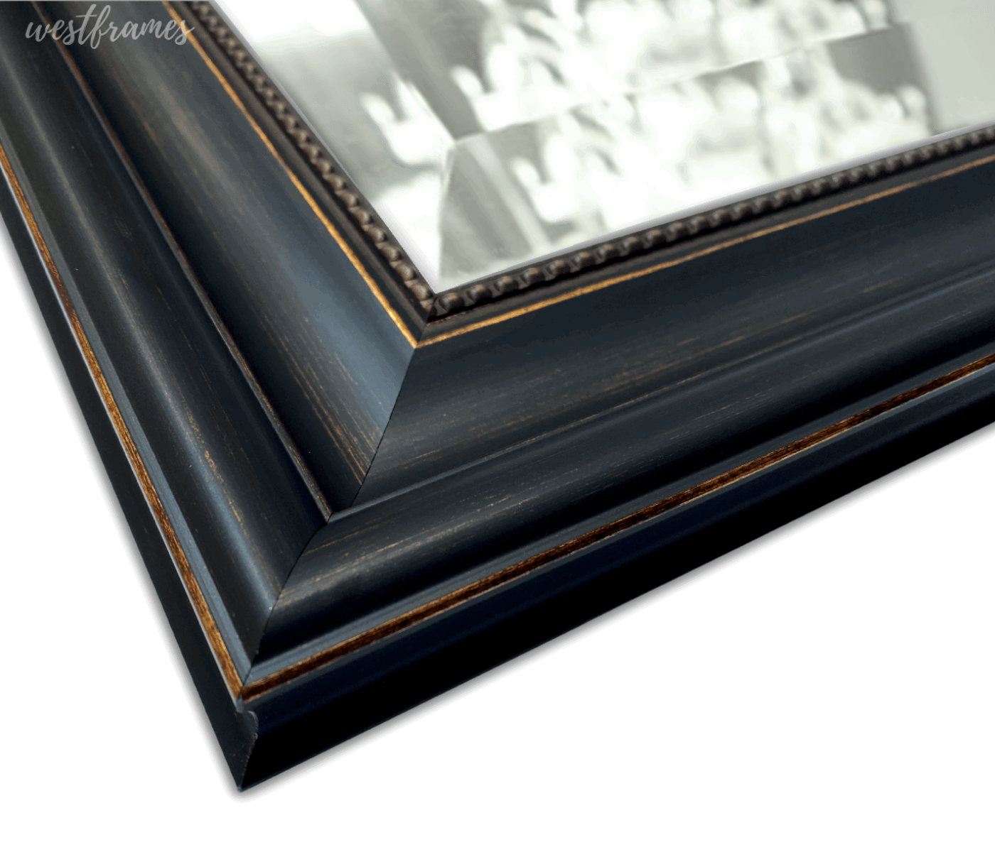 Montreal Distressed Antique Black & Gold Framed Wall Mirror - West Frames