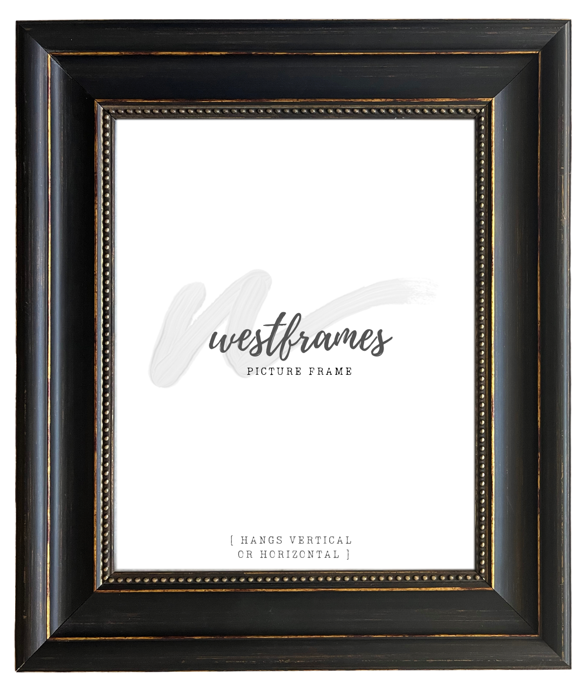 Montreal Distressed Antique Black and Gold Wall Picture Frame 2-inches wide - West Frames