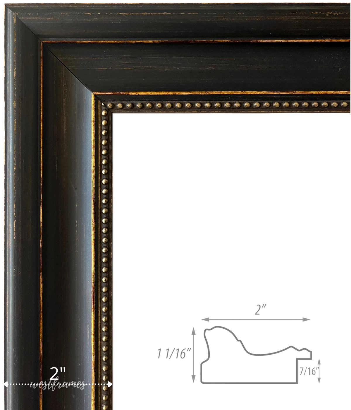 Montreal Distressed Antique Black and Gold Wall Picture Frame 2-inches wide - West Frames