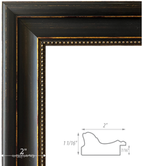 Montreal Distressed Antique Black and Gold Wall Picture Frame 2-inches wide - West Frames