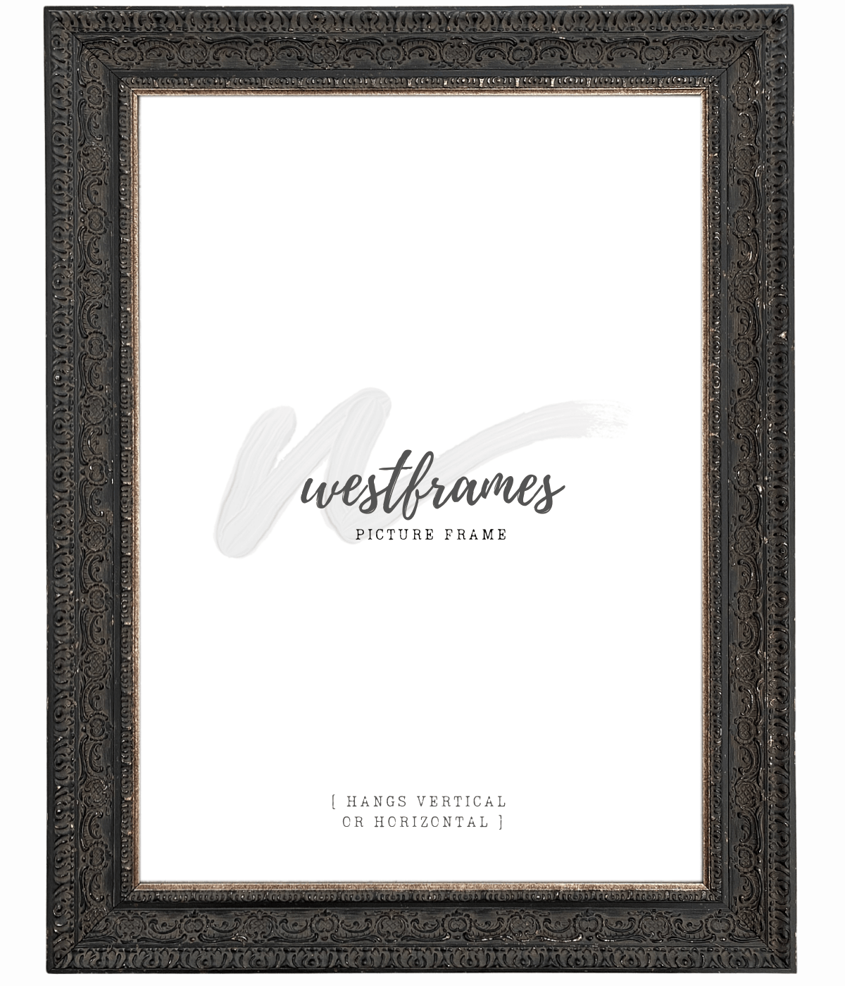 Parisienne French Ornate Embossed Wood Picture Frame Antique Black Patina Finish - West Frames