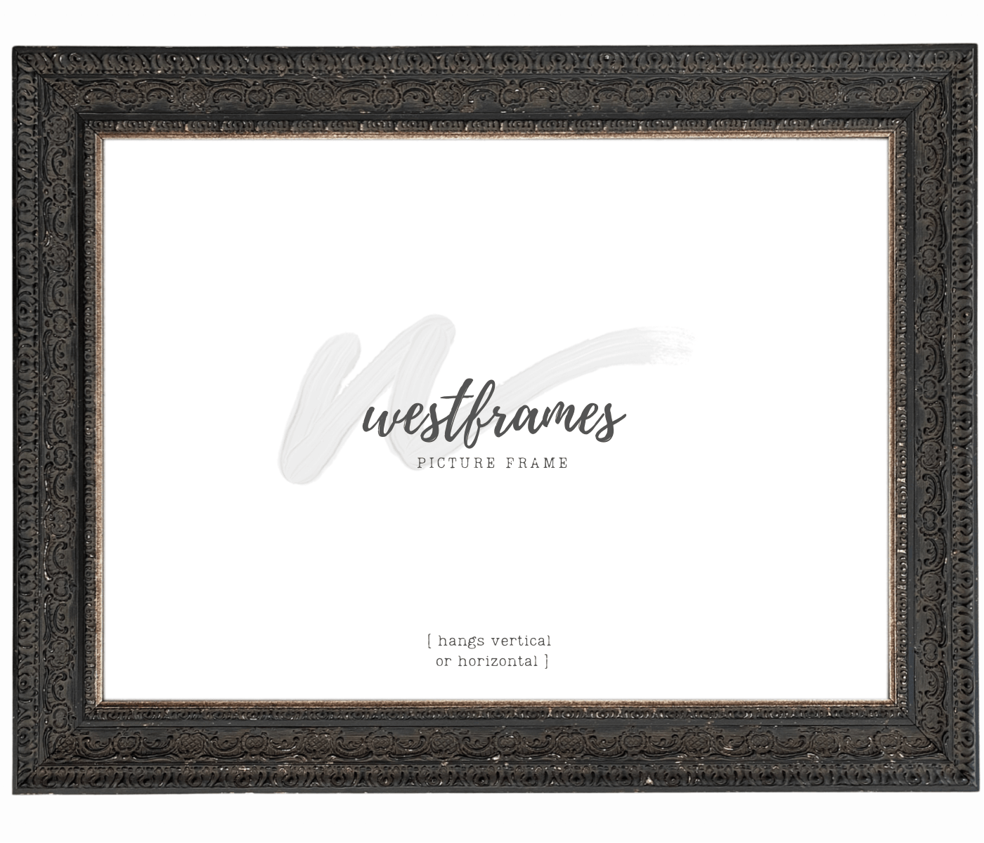 Parisienne French Ornate Embossed Wood Picture Frame Antique Black Patina Finish - West Frames