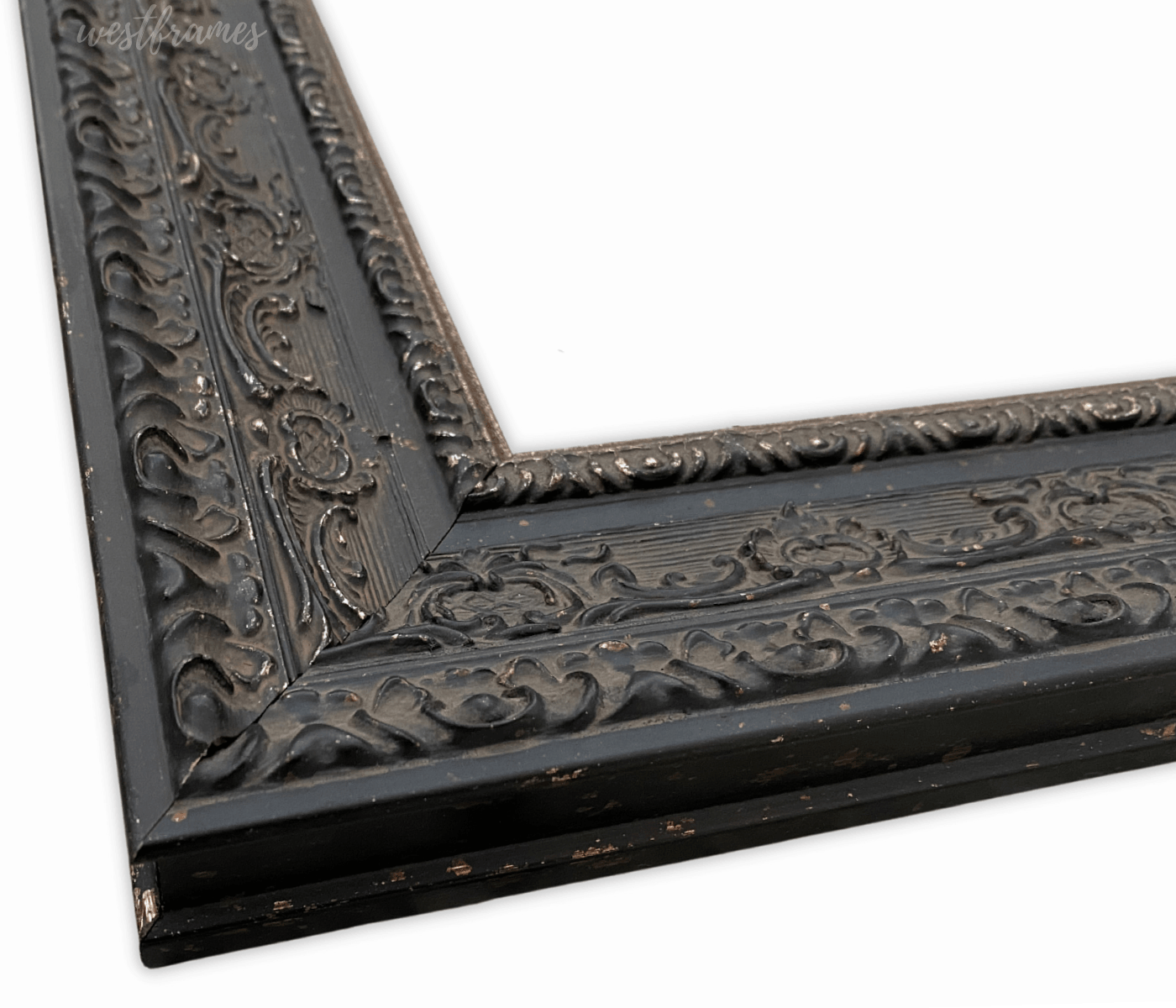Parisienne French Ornate Embossed Wood Picture Frame Antique Black Patina Finish - West Frames