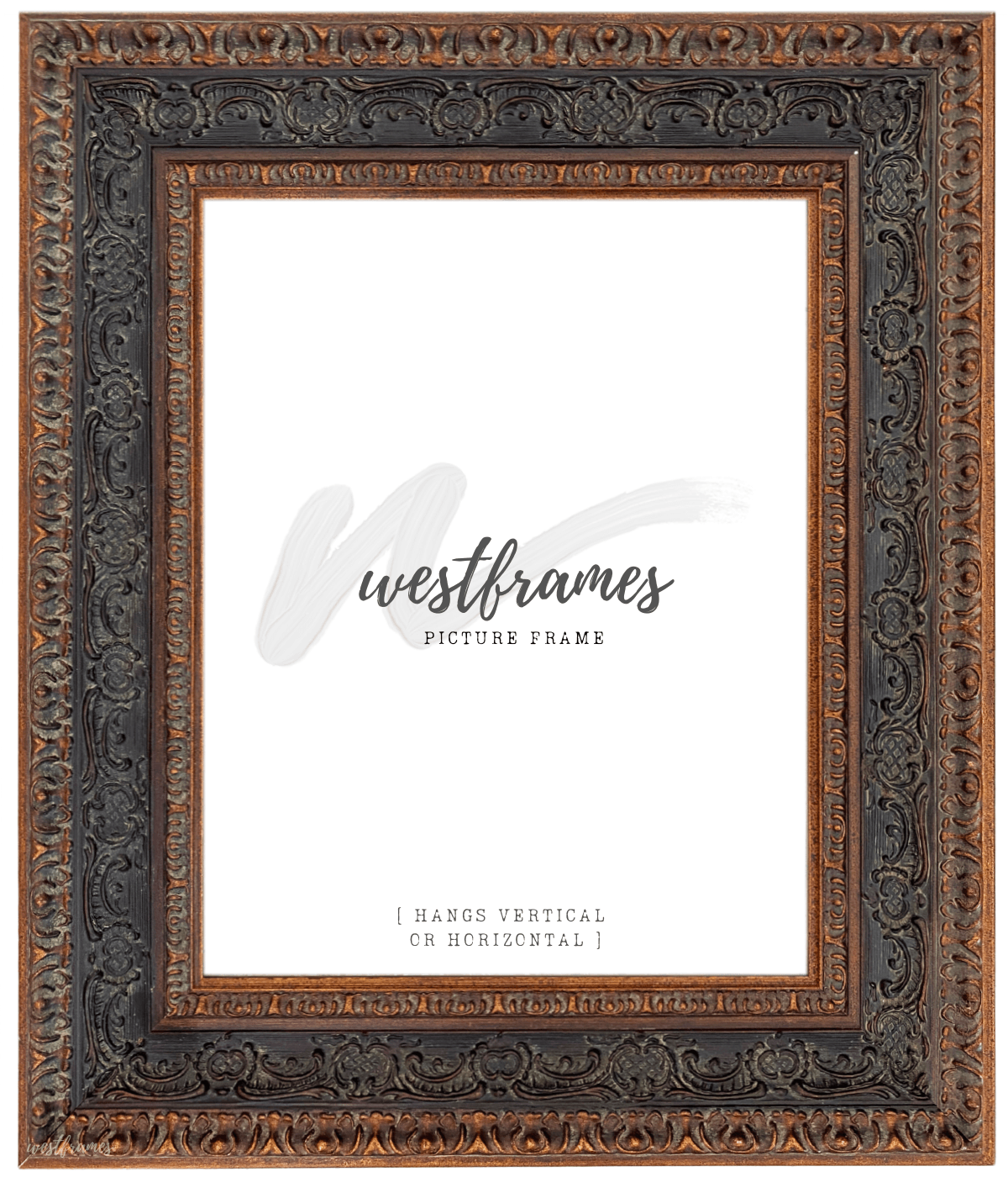 Parisienne French Ornate Embossed Wood Picture Frame Antique Bronze Black Patina - West Frames