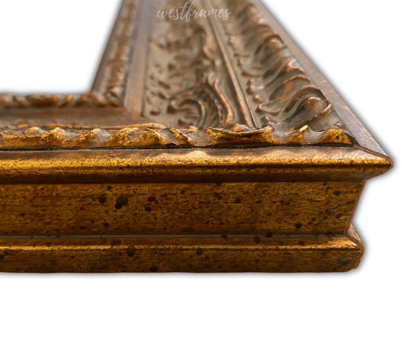 Parisienne French Ornate Embossed Wood Picture Frame Antique Gold Patina Finish - West Frames