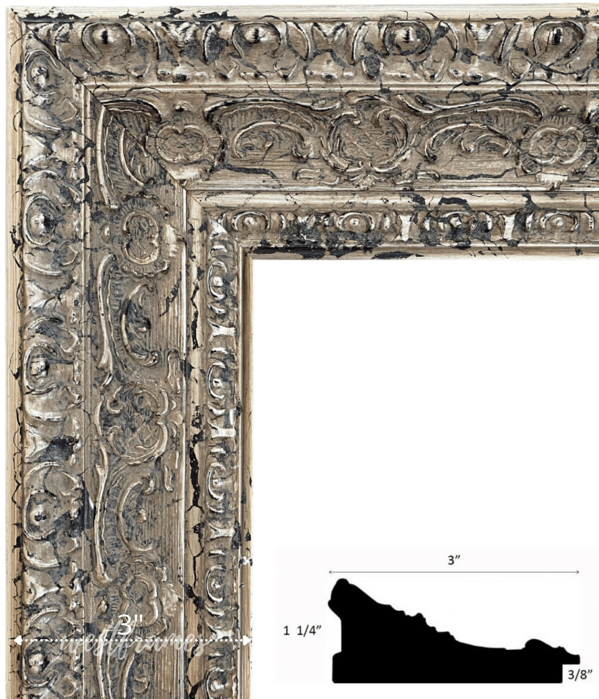 Parisienne French Ornate Embossed Wood Picture Frame Antique Silver Gold Patina Finish - West Frames