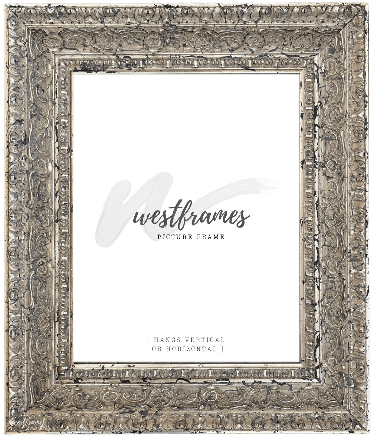 Parisienne French Ornate Embossed Wood Picture Frame Antique Silver Gold Patina Finish - West Frames