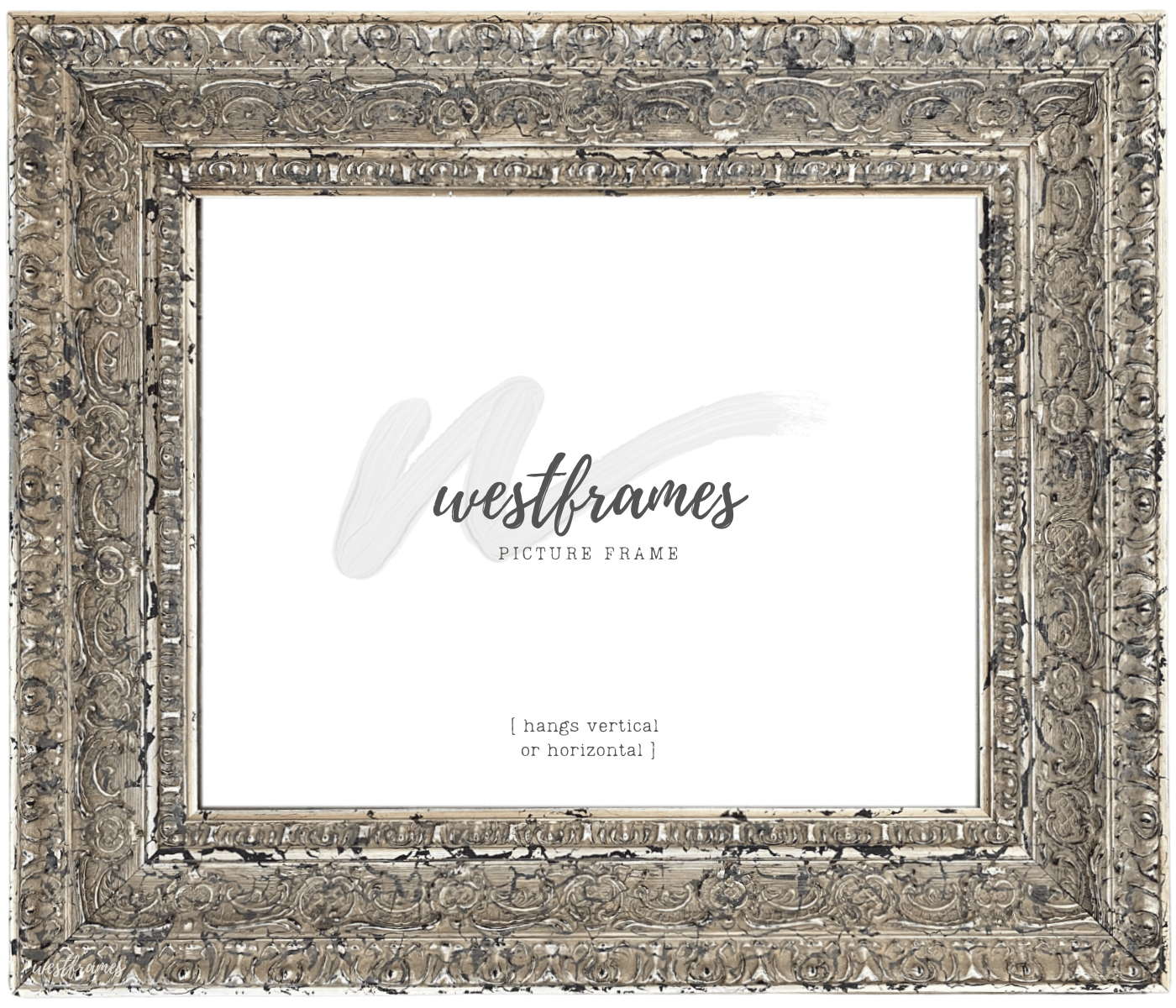 Parisienne French Ornate Embossed Wood Picture Frame Antique Silver Gold Patina Finish - West Frames