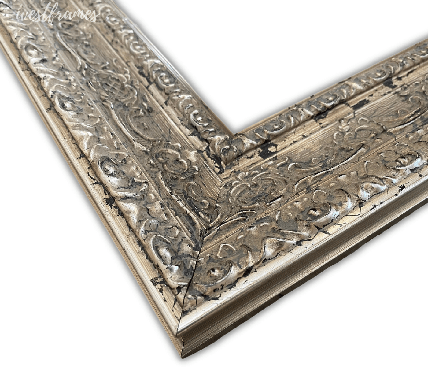 Parisienne French Ornate Embossed Wood Picture Frame Antique Silver Gold Patina Finish - West Frames