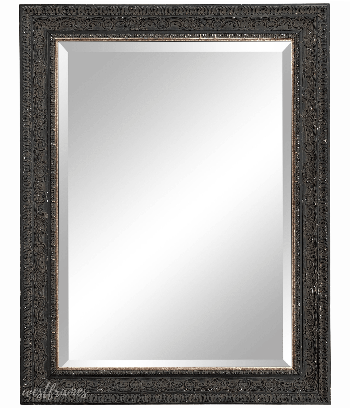 Parisienne Ornate Wood Framed Wall Mirror Antique Black Patina Finish - West Frames