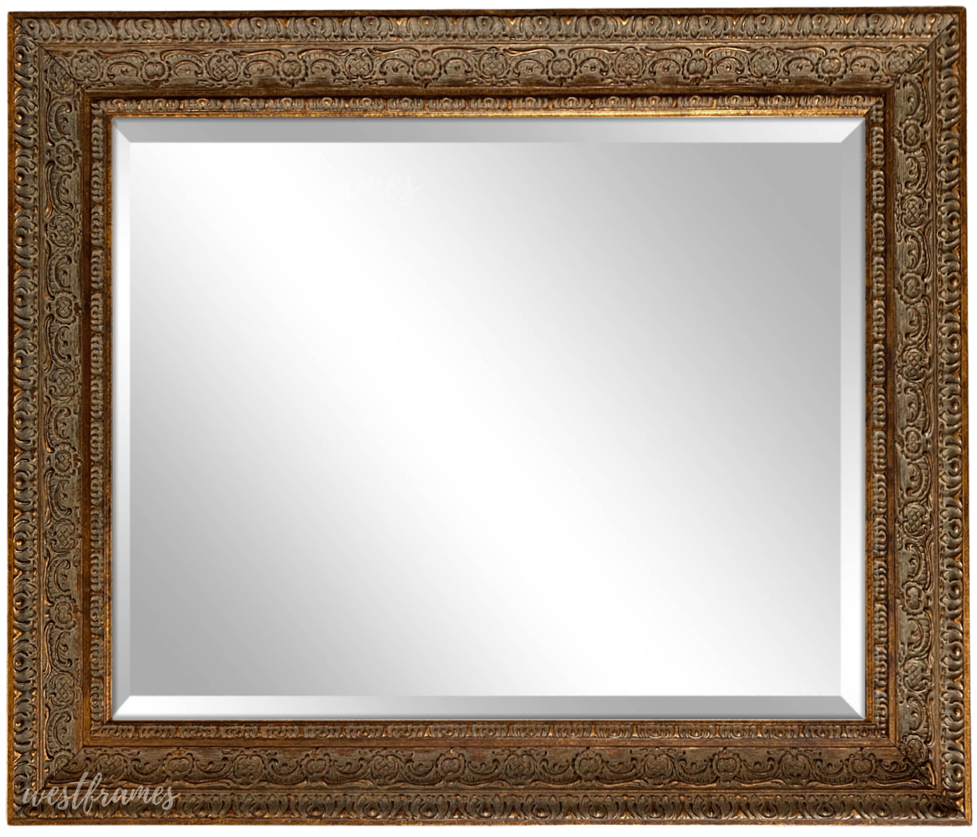 Parisienne Ornate Wood Framed Wall Mirror Antique Gold Patina Finish - West Frames