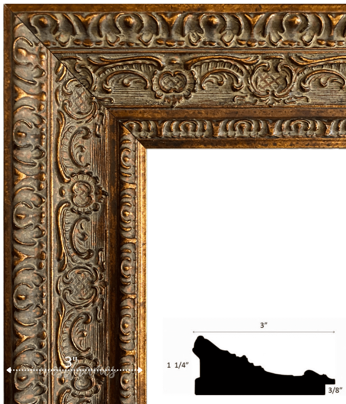 Parisienne Ornate Embossed Wood Picture Frame Antique Gold Patina - West Frames