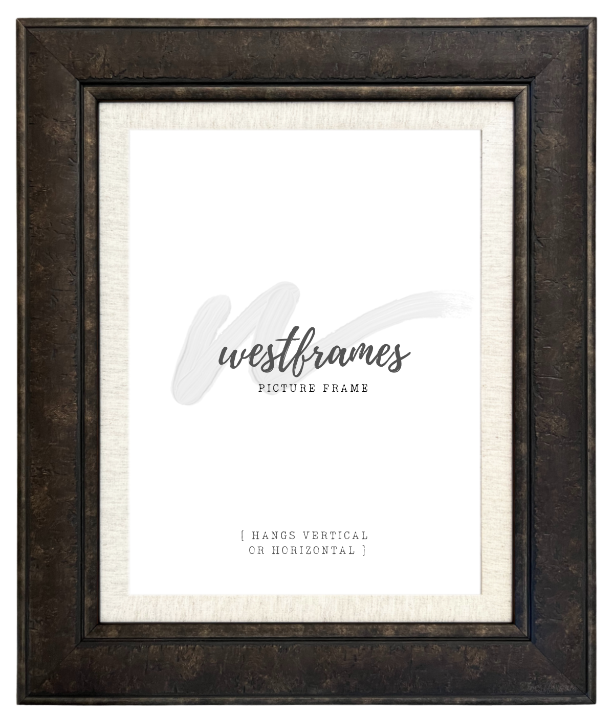 Marcello Rustic Distressed Dark Charcoal Brown with Linen Liner Wall Picture Frame - West Frames