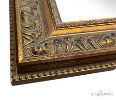 Victoria French Ornate Embossed Antique Gold Framed Wood Wall Mirror - West Frames