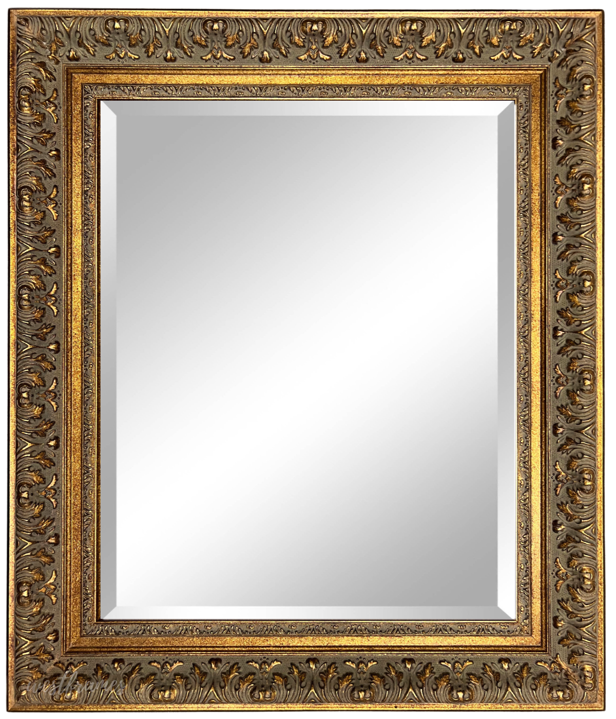 Victoria French Ornate Embossed Antique Gold Framed Wood Wall Mirror - West Frames