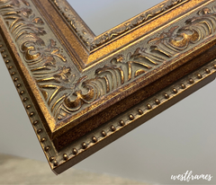 Victoria French Ornate Embossed Antique Gold Framed Wood Wall Mirror