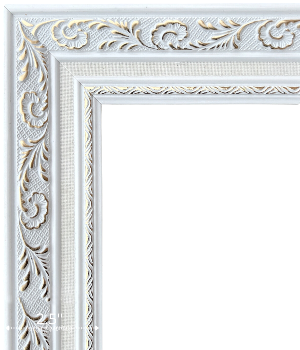Elsie White Gold Ornate Linen Liner Picture Frame - West Frames