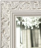 Bella French Ornate Embossed Antique White Wood Framed Floor Mirror - West Frames