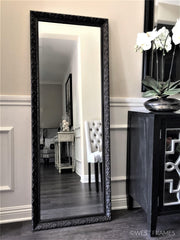 Bella French Ornate Embossed Wood Framed Floor Mirror Vintage Black - West Frames