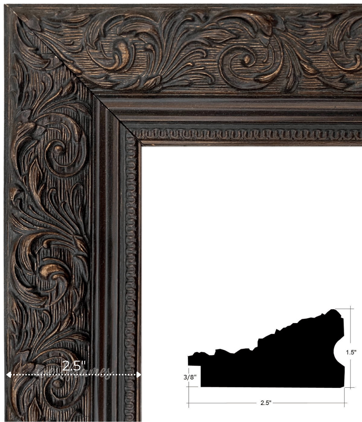 Bella French Ornate Embossed Wood Picture Frame Antique Bronze 2.5" Wide - West Frames