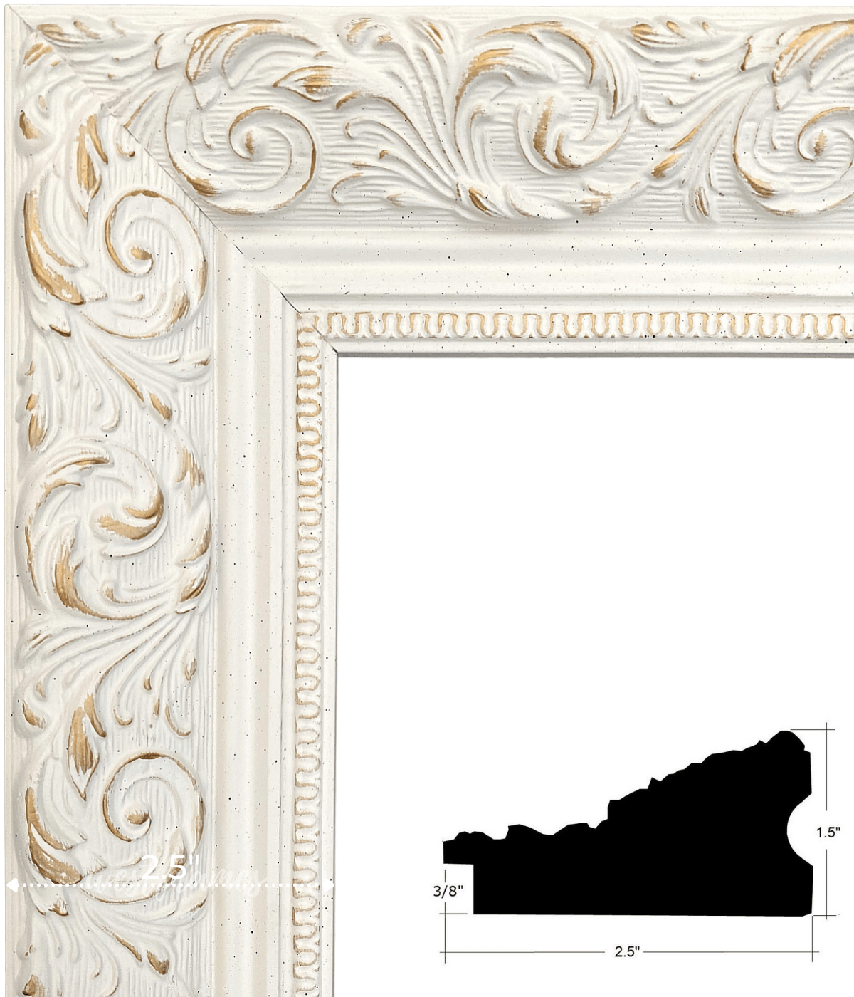 Bella French Ornate Embossed Wood Picture Frame Antique White 2.5" Wide - West Frames