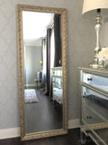 Bella French Ornate Embossed Wood Silver Gold Framed Leaner Floor Mirror - West Frames