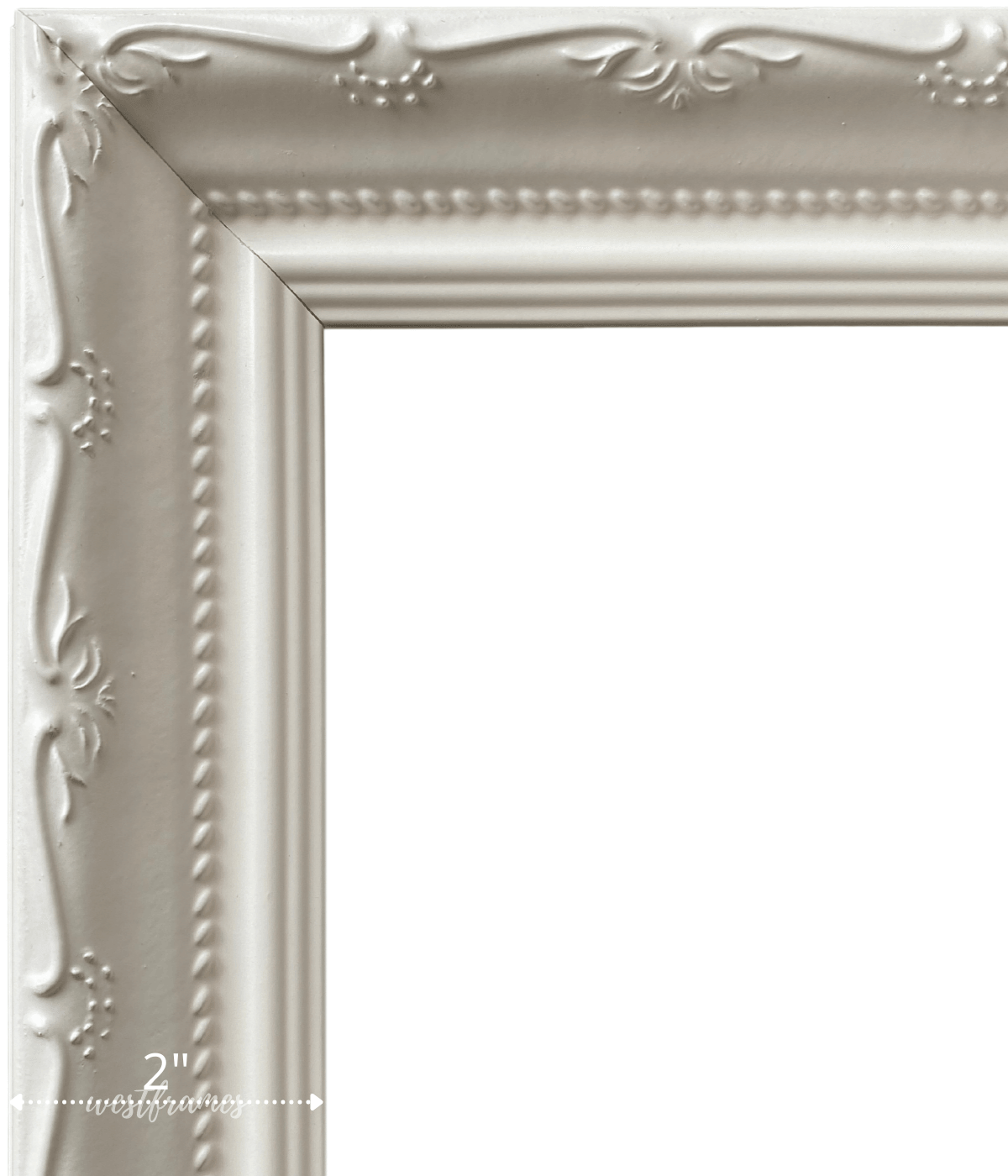 Camilla French Ornate Shabby White Wood Wall Picture Frame 2" Wide - West Frames