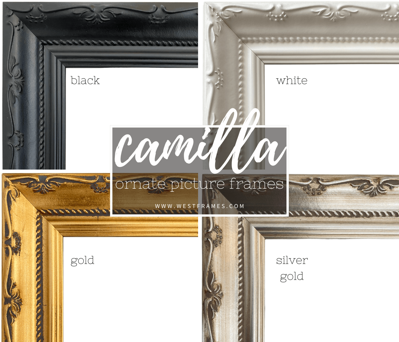 Camilla French Ornate Silver Champagne Wood Wall Picture Frame 2" Wide - West Frames