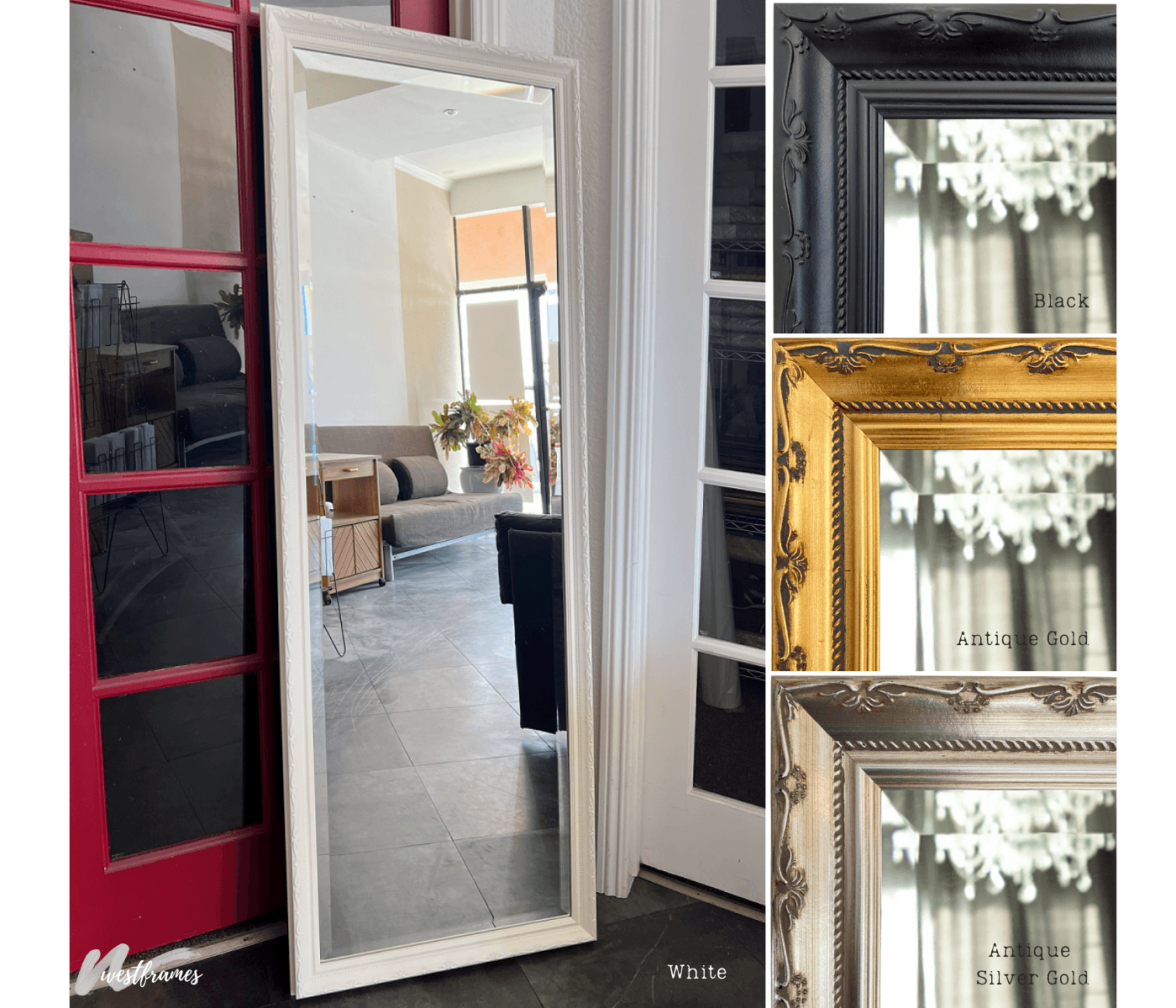 Camilla French Ornate Wood Framed Leaner Framed Floor Mirror - West Frames