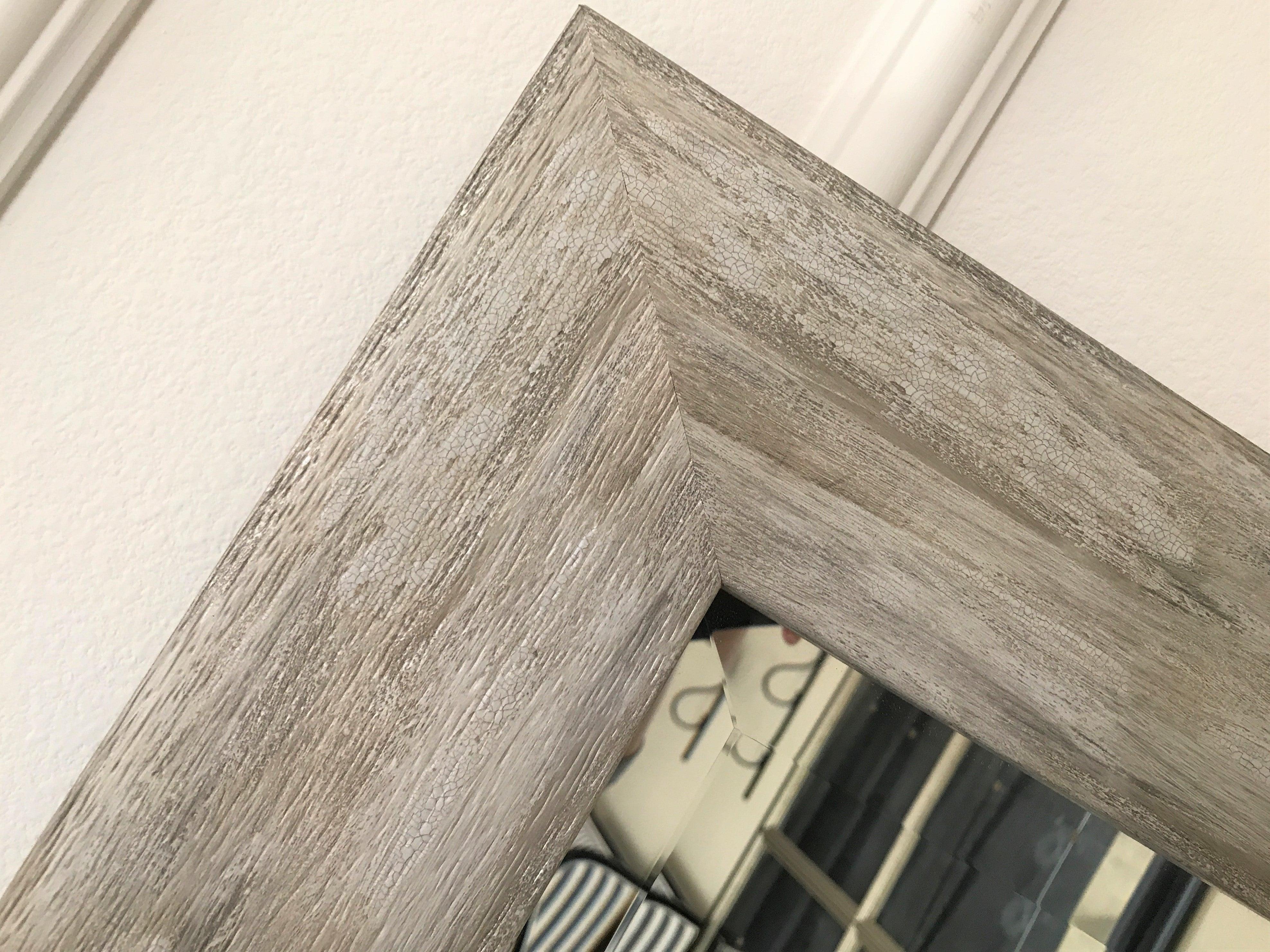 Cora Farmhouse Distressed Natural Ivory Silver Metallic Finish Full-Length Leaner Floor Mirror - West Frames