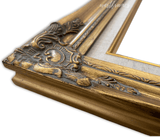 Daisy Antique Gold Leaf Wood French Baroque Picture Frame with Natural Linen Liner 3" Wide - West Frames