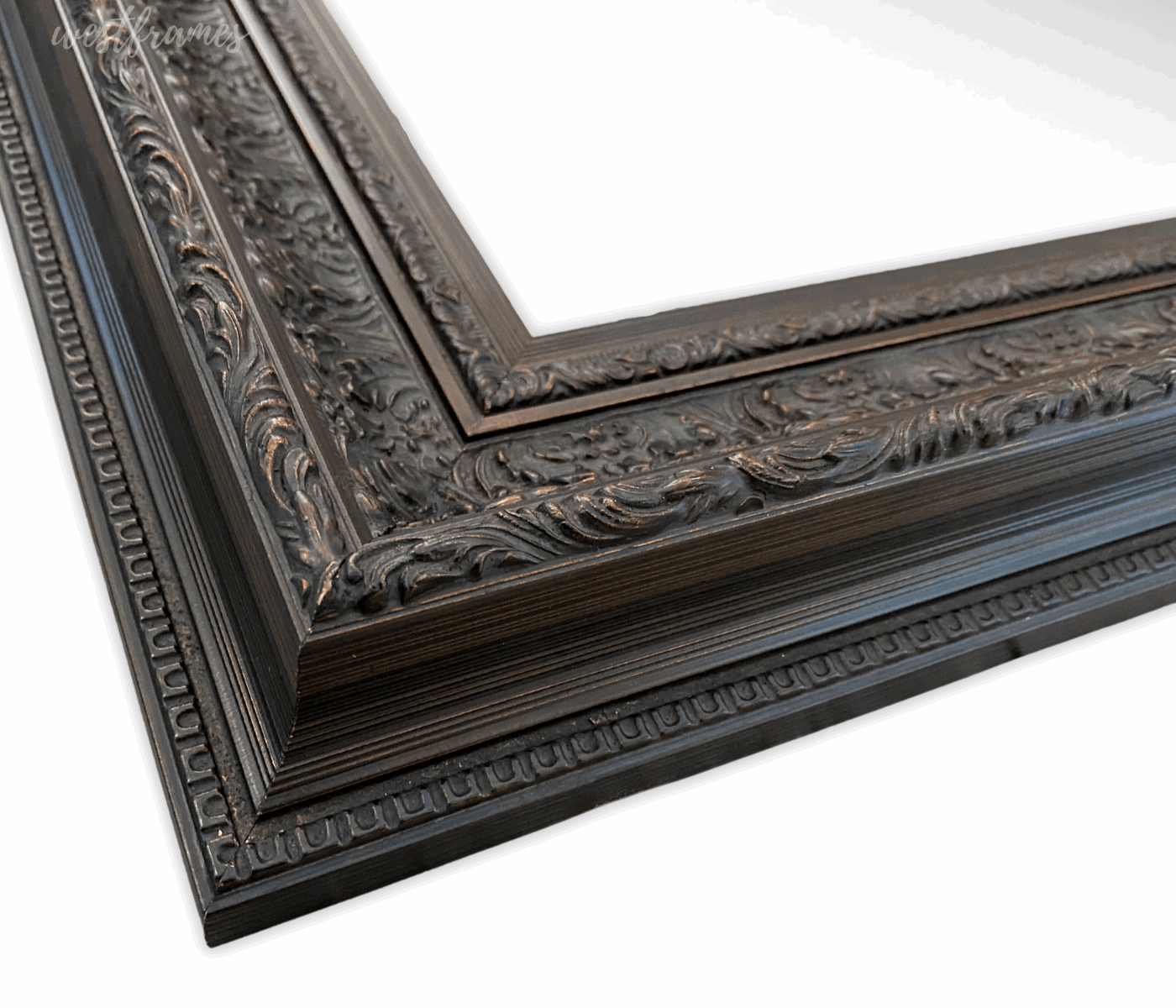 Elegance French Ornate Embossed Antique Dark Bronze Framed Wood Wall Mirror - West Frames
