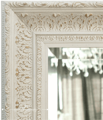 Elegance French Ornate Embossed Antique White Gold Framed Wood Wall Mirror - West Frames